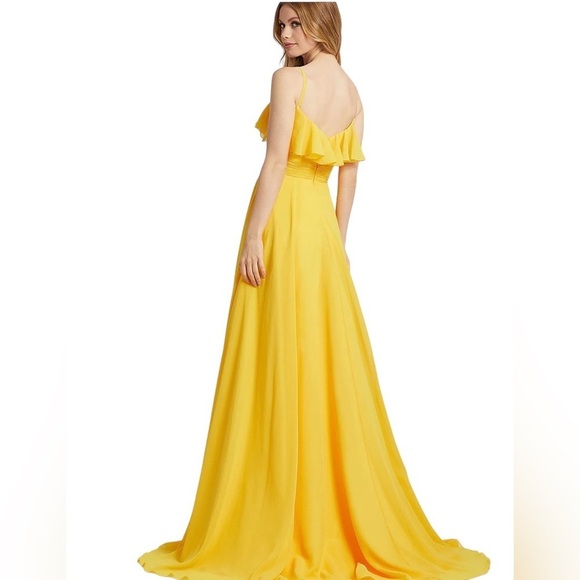 NWT Mac Duggal Spaghetti Strap Sunshine Yellow Ruffle Dress 4 - Picture 3 of 10